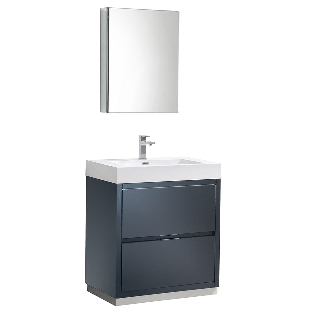 Fresca Valencia 30" Dark Slate Gray Free Standing Modern Bathroom Vanity Set  w/ Medicine Cabinet