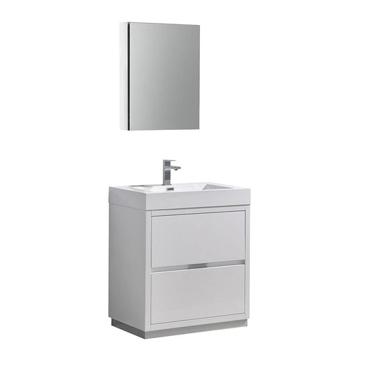 Fresca Valencia 30" Glossy White Free Standing Modern Bathroom Vanity Set  w/ Medicine Cabinet