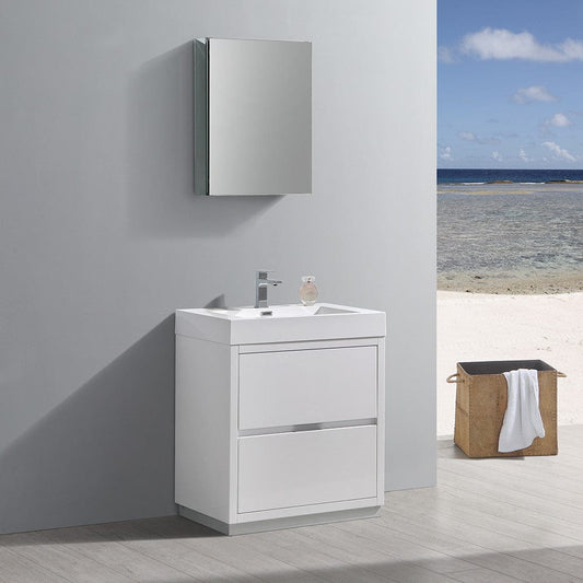 Fresca Valencia 30 Glossy White Free Standing Modern Bathroom Vanity Set  w/ Medicine Cabinet