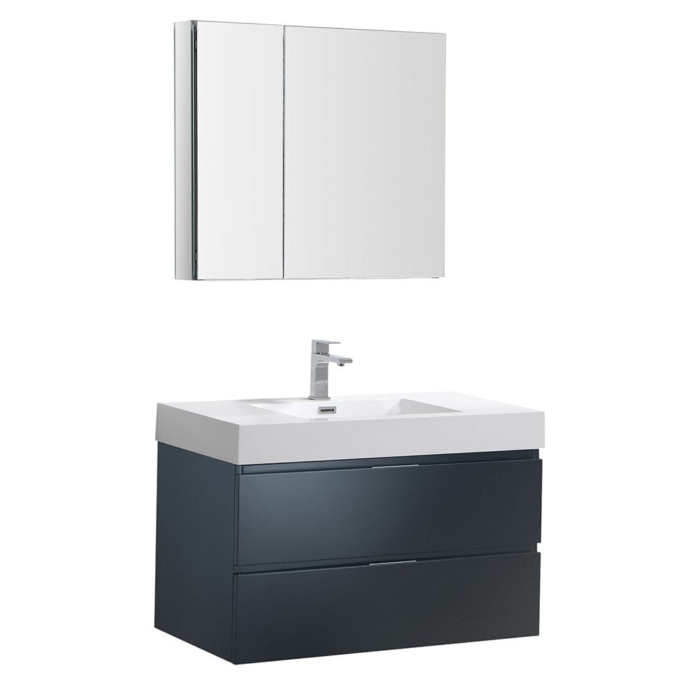 Fresca Valencia 36" Dark Slate Gray Wall Hung Modern Bathroom Vanity Set  w/ Medicine Cabinet