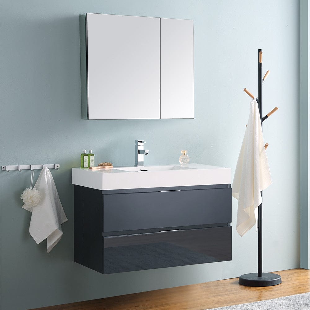 Fresca Valencia 36 Dark Slate Gray Wall Hung Modern Bathroom Vanity Set