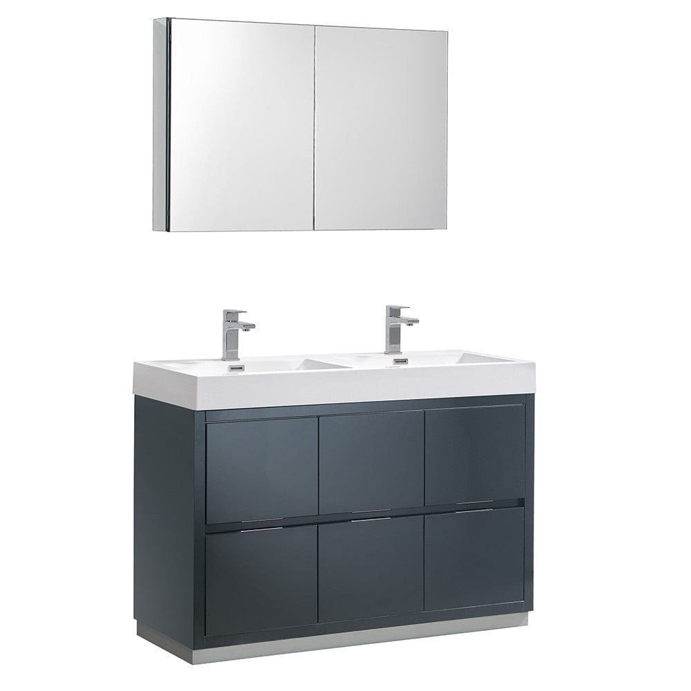 Fresca Valencia 48" Dark Slate Gray Free Standing Double Sink Modern Bathroom Vanity Set  w/ Medicine Cabinet