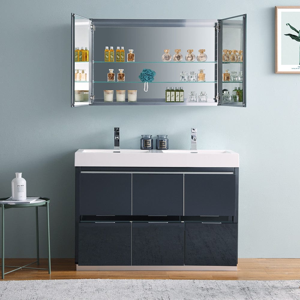 Fresca Valencia 48 Dark Slate Gray Free Standing Double Sink Modern Bathroom Vanity Set  w/ Medicine Cabinet