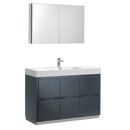 Fresca Valencia 48" Dark Slate Gray Free Standing Modern Bathroom Vanity Set  w/ Medicine Cabinet