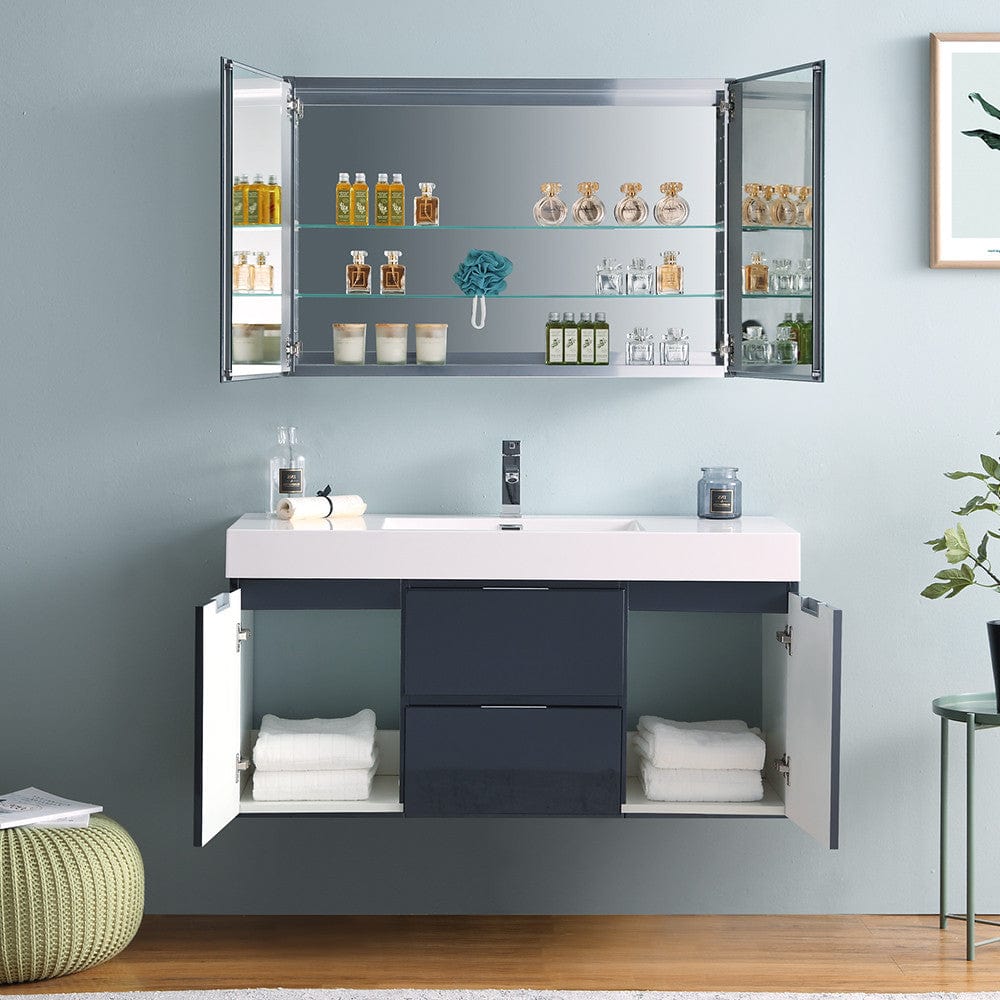 Fresca Valencia 48 Dark Slate Gray Wall Hung Modern Bathroom Vanity Set  w/ Medicine Cabinet