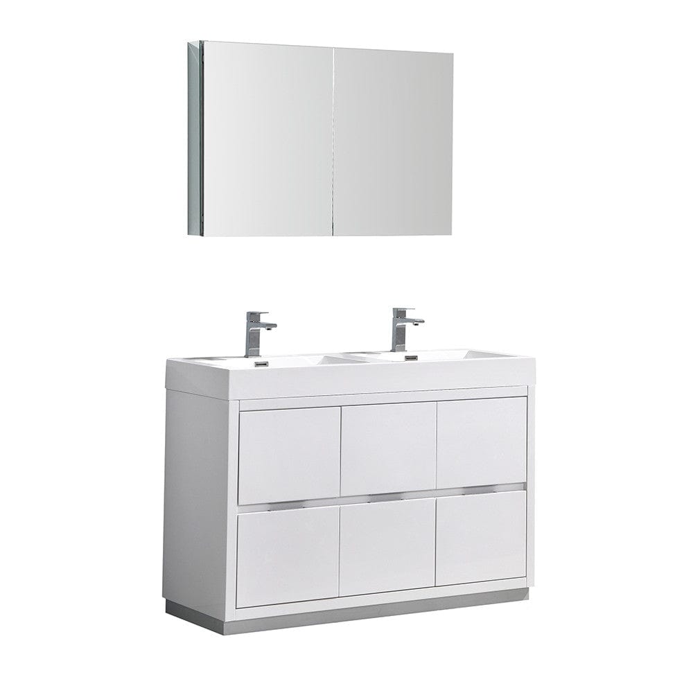 Fresca Valencia 48" Glossy White Free Standing Double Sink Modern Bathroom Vanity Set  w/ Medicine Cabinet