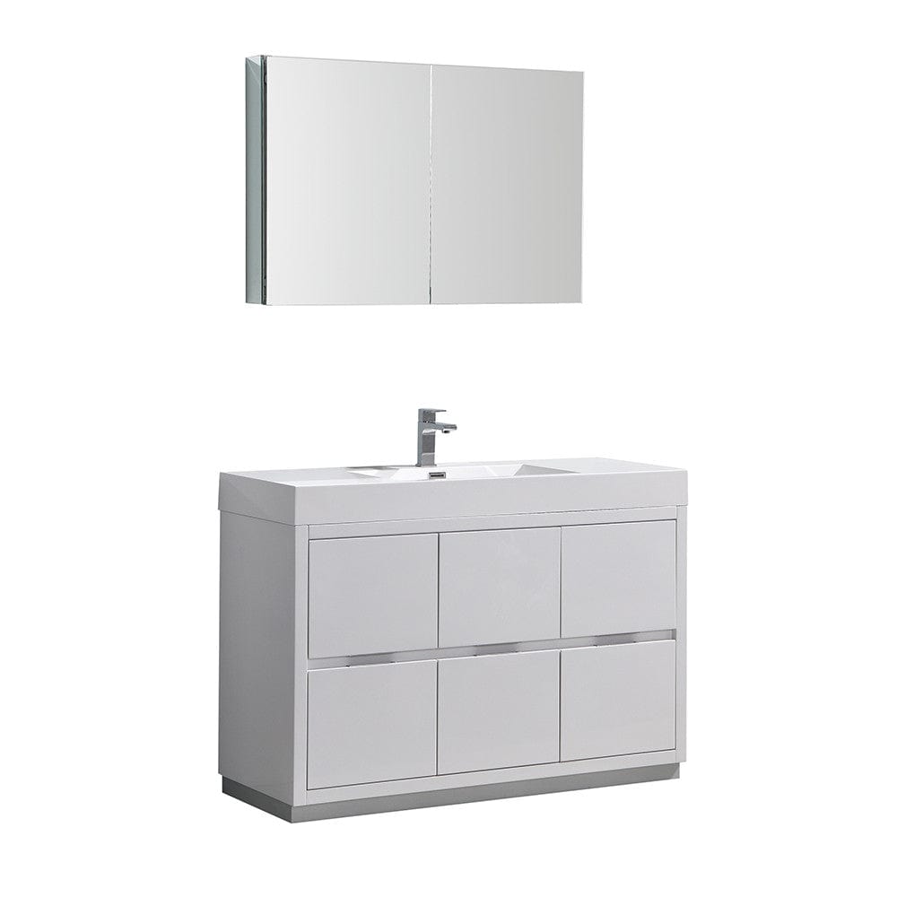 Fresca Valencia 48" Glossy White Free Standing Modern Bathroom Vanity Set  w/ Medicine Cabinet