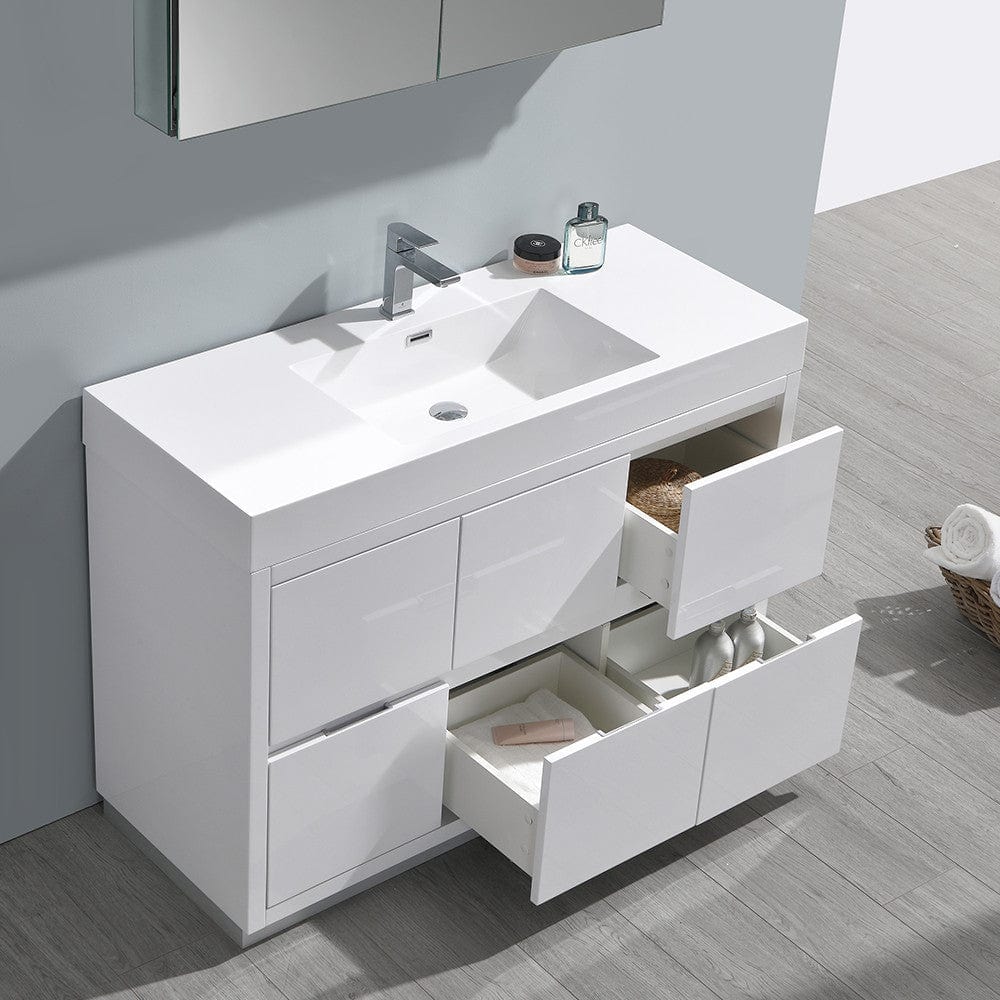 Fresca Valencia 48 Glossy White Free Standing Modern Bathroom Vanity Set  w/ Medicine Cabinet