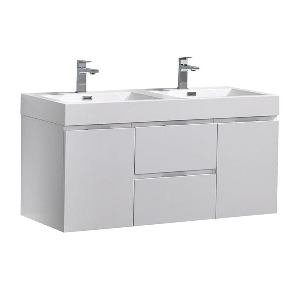 Fresca Valencia 48 Glossy White Wall Hung Double Sink Modern Bathroom Vanity