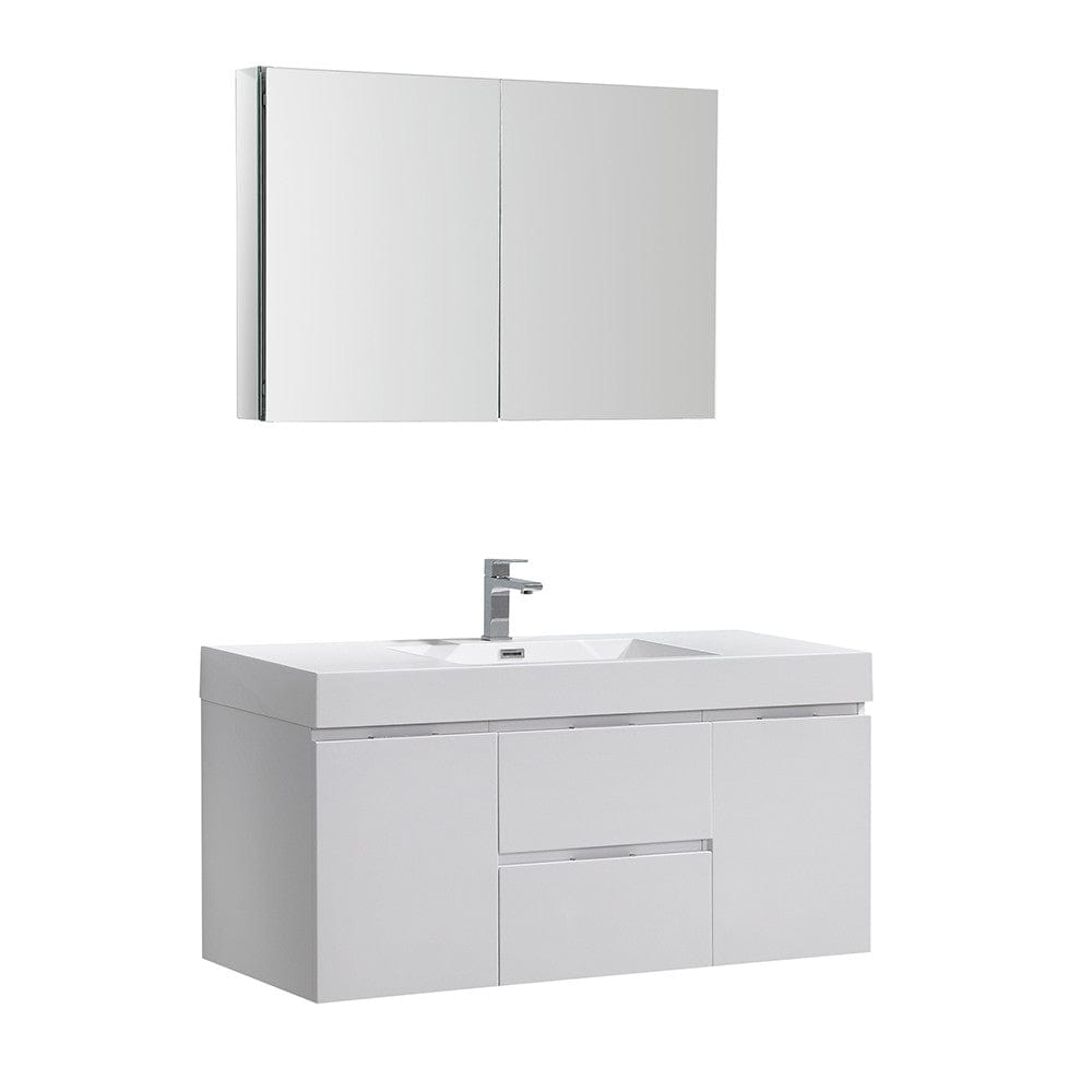Fresca Valencia 48" Glossy White Wall Hung Modern Bathroom Vanity Set  w/ Medicine Cabinet