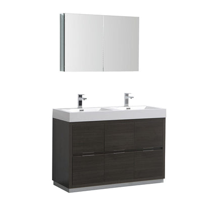 Fresca Valencia 48" Gray Oak Free Standing Double Sink Modern Bathroom Vanity Set  w/ Medicine Cabinet