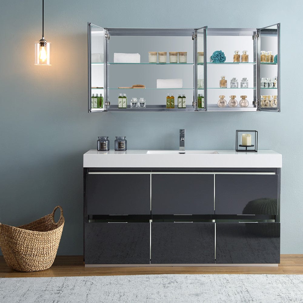 Fresca Valencia 60 Dark Slate Gray Free Standing Modern Bathroom Vanity Set  w/ Medicine Cabinet