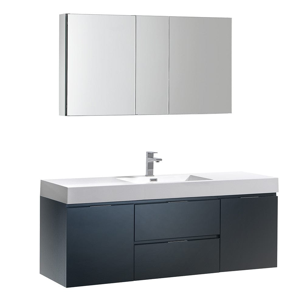 Fresca Valencia 60" Dark Slate Gray Wall Hung Modern Bathroom Vanity Set  w/ Medicine Cabinet