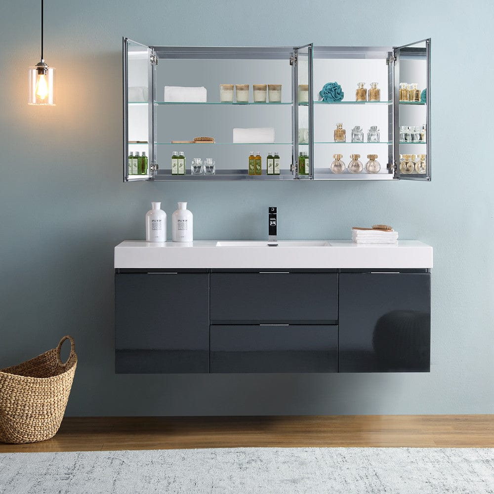 Fresca Valencia 60 Dark Slate Gray Wall Hung Modern Bathroom Vanity Set  w/ Medicine Cabinet