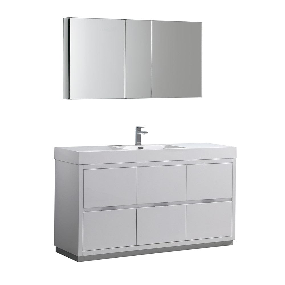 Fresca Valencia 60" Glossy White Free Standing Modern Bathroom Vanity Set  w/ Medicine Cabinet