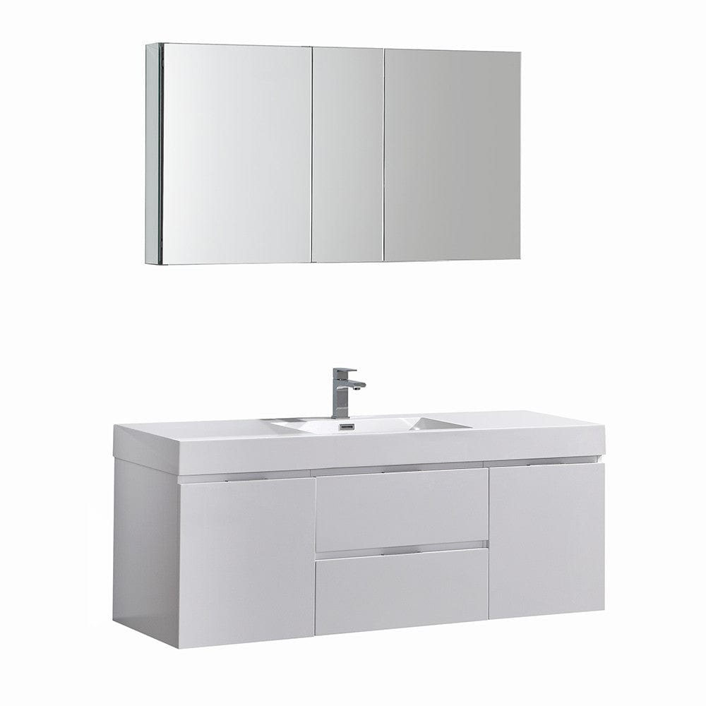 Fresca Valencia 60" Glossy White Wall Hung Modern Bathroom Vanity Set  w/ Medicine Cabinet