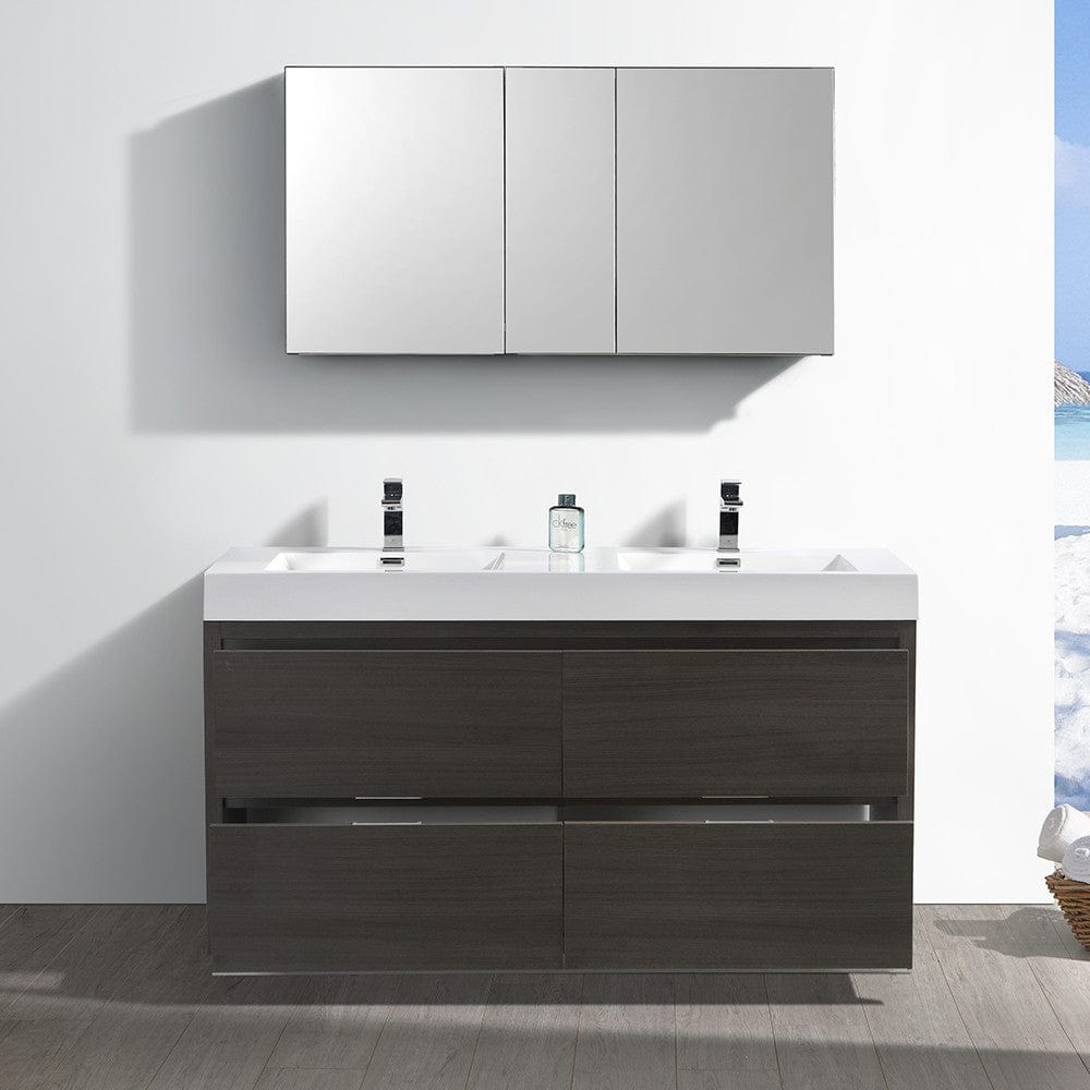 Fresca Valencia 60 Gray Oak Free Standing Double Sink Modern Bathroom Vanity Set  w/ Medicine Cabinet
