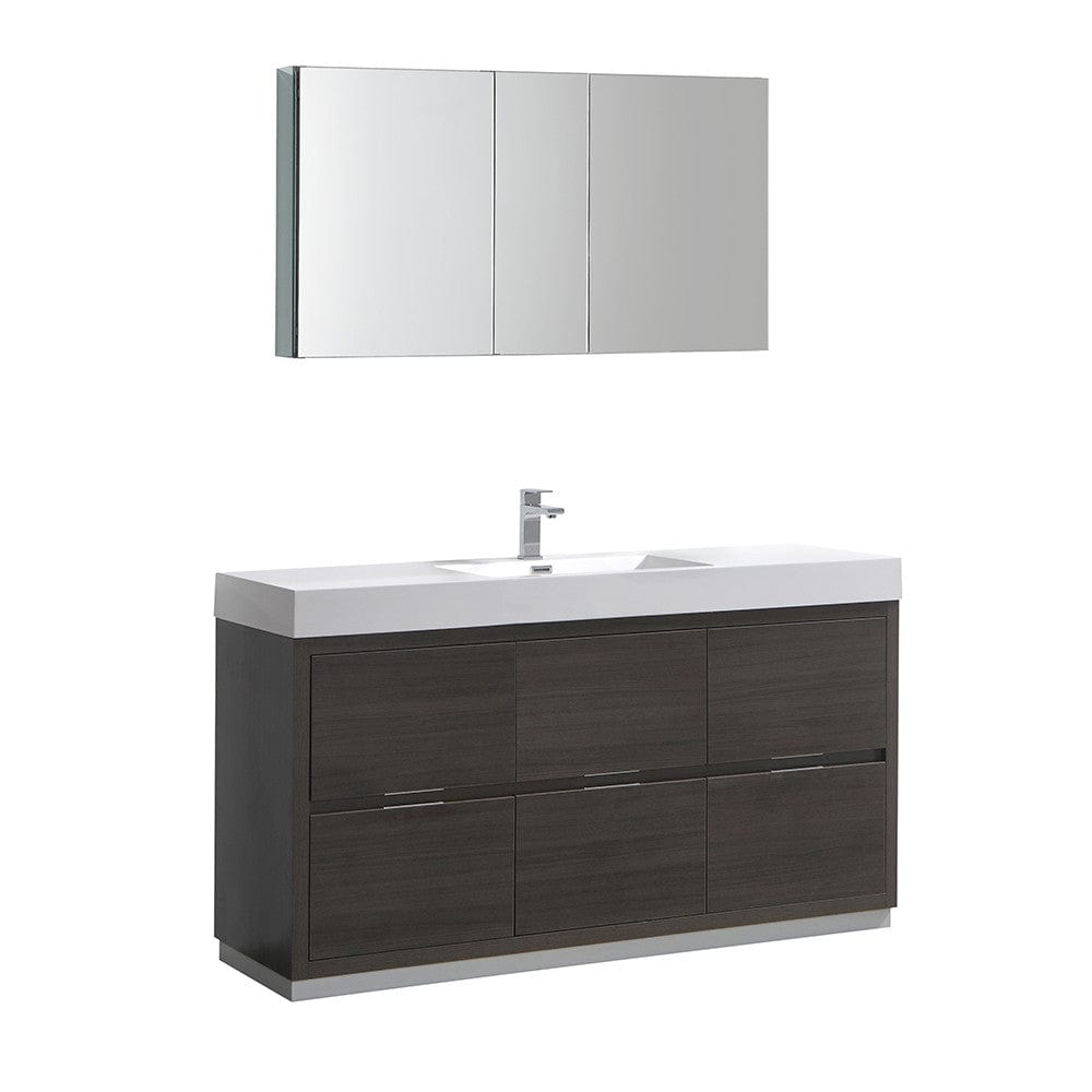 Fresca Valencia 60" Gray Oak Free Standing Modern Bathroom Vanity Set  w/ Medicine Cabinet