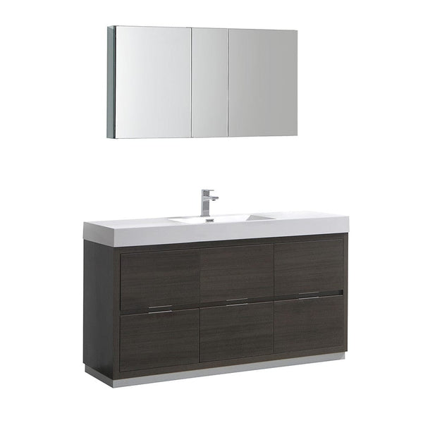 Fresca Valencia 60 Gray Oak Free Standing Modern Bathroom Vanity Set  w/ Medicine Cabinet
