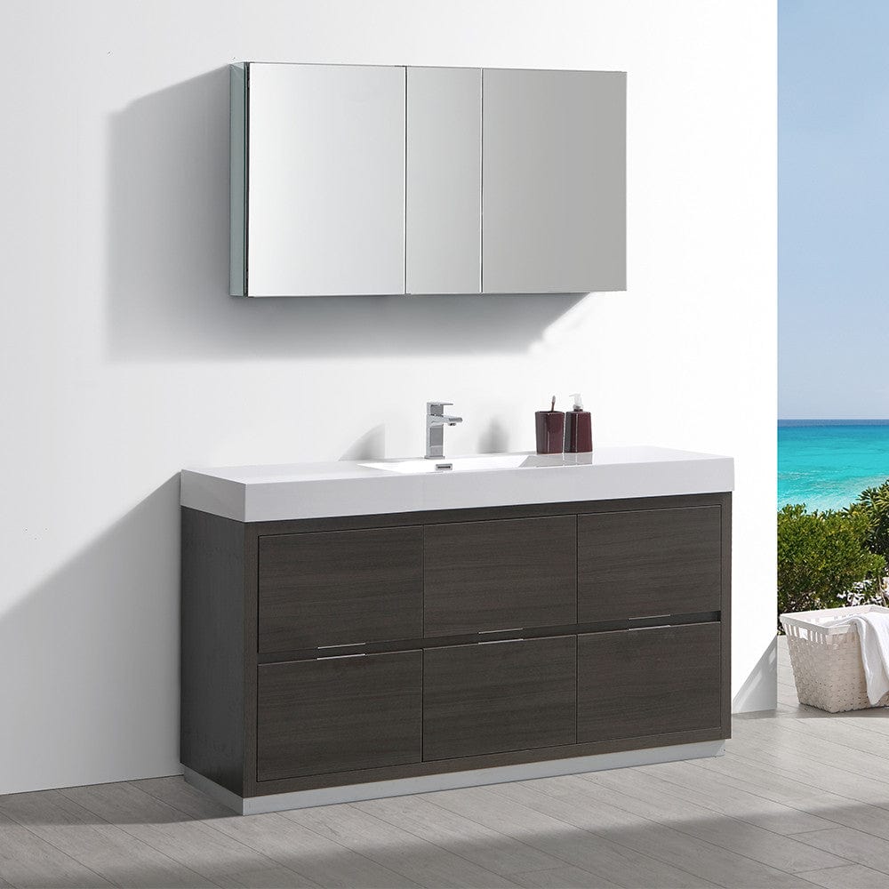 Fresca Valencia 60 Gray Oak Free Standing Modern Bathroom Vanity Set  w/ Medicine Cabinet