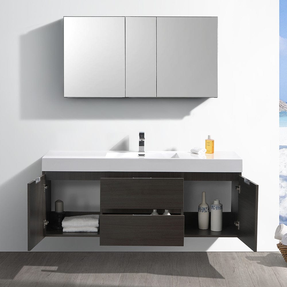 Fresca Valencia 60 Gray Oak Wall Hung Modern Bathroom Vanity Set  w/ Medicine Cabinet