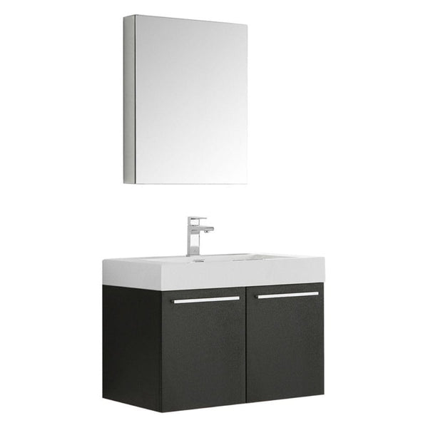 Fresca Vista 30 Black Wall Hung Modern Bathroom Vanity w/ Medicine Cabinet