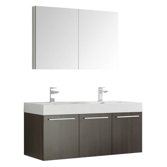 Fresca Vista 48" Gray Oak Wall Hung Double Sink Modern Bathroom Vanity 