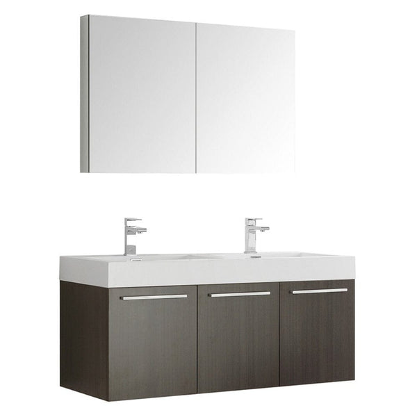 Fresca Vista 48 Gray Oak Wall Hung Double Sink Modern Bathroom Vanity 