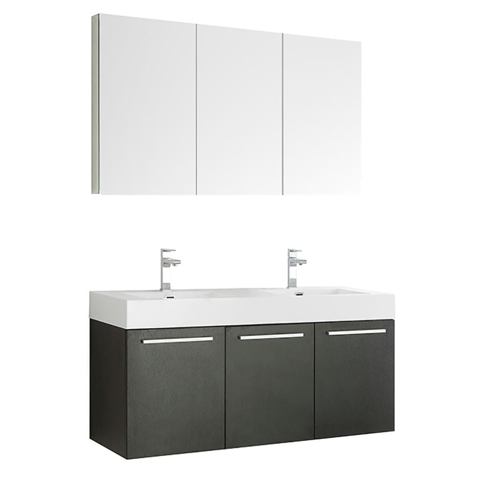 Fresca Vista 60" Black Wall Hung Double Sink Modern Bathroom Vanity w/ Medicine Cabinet