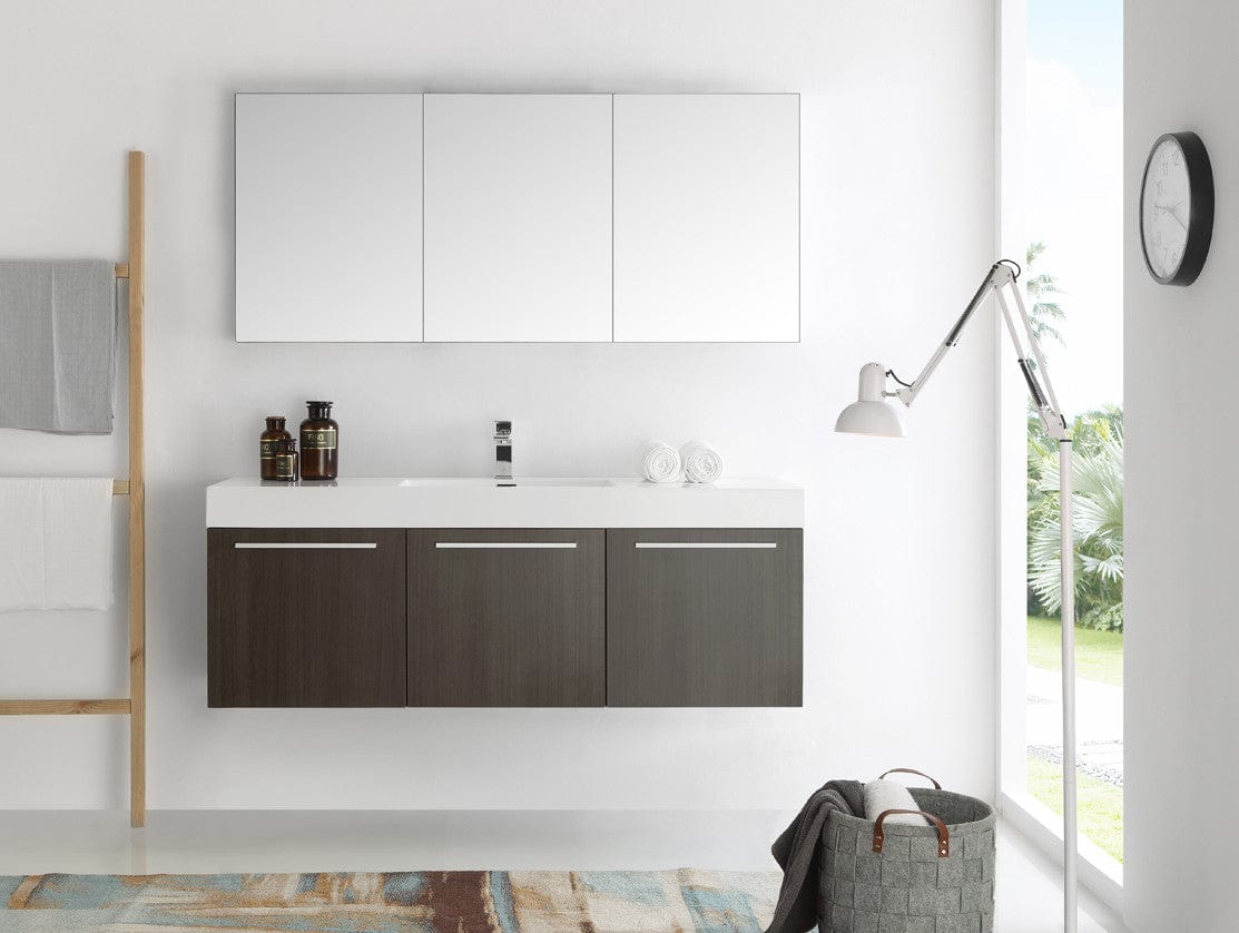 Fresca Vista 60 Gray Oak Wall Hung Single Sink Modern Bathroom Vanity w/ Medicine Cabinet