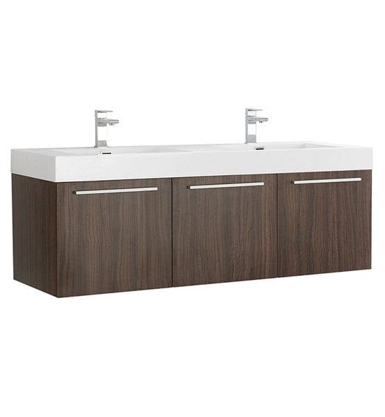 Fresca Vanities Fresca Vista 60" Walnut Wall Hung Double Sink Modern Bathroom Cabinet w/ Integrated Sink | FCB8093GW-D-I