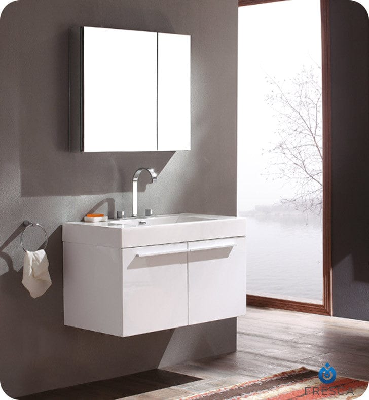Fresca Vista White Modern Bathroom Vanity w/ Medicine Cabinet