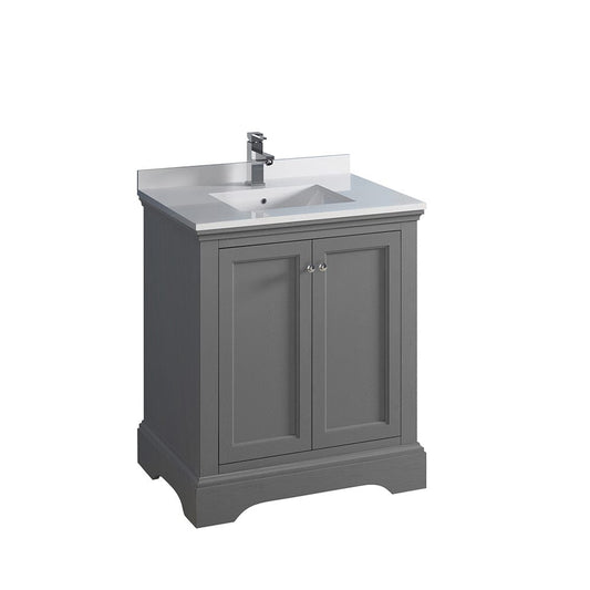 Fresca Windsor 30" Gray Textured Traditional Bathroom Cabinet w/ Top & Sink | FCB2430GRV-CWH-U