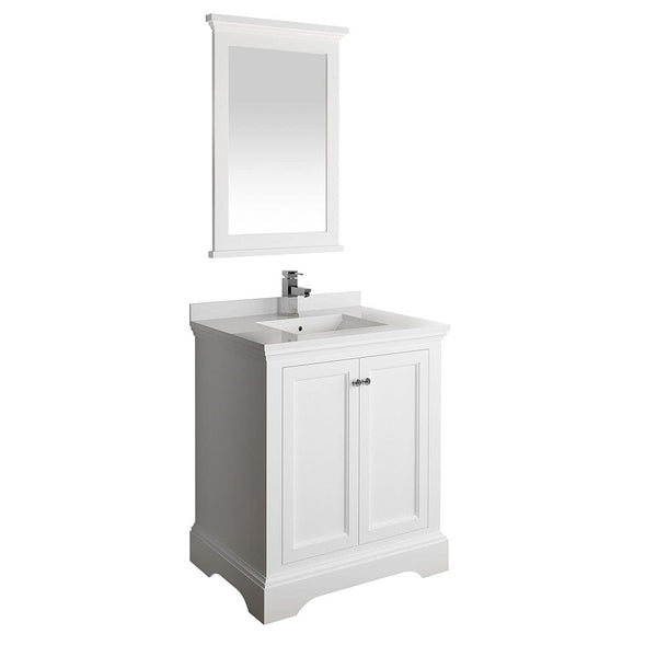 Fresca Windsor 30 Matte White Traditional Bathroom Vanity w/ Mirror | FVN2430WHM