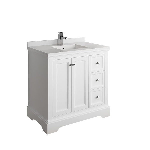 Fresca Windsor 36 Matte White Traditional Bathroom Cabinet w/ Top & Sink | FCB2436WHM-CWH-U