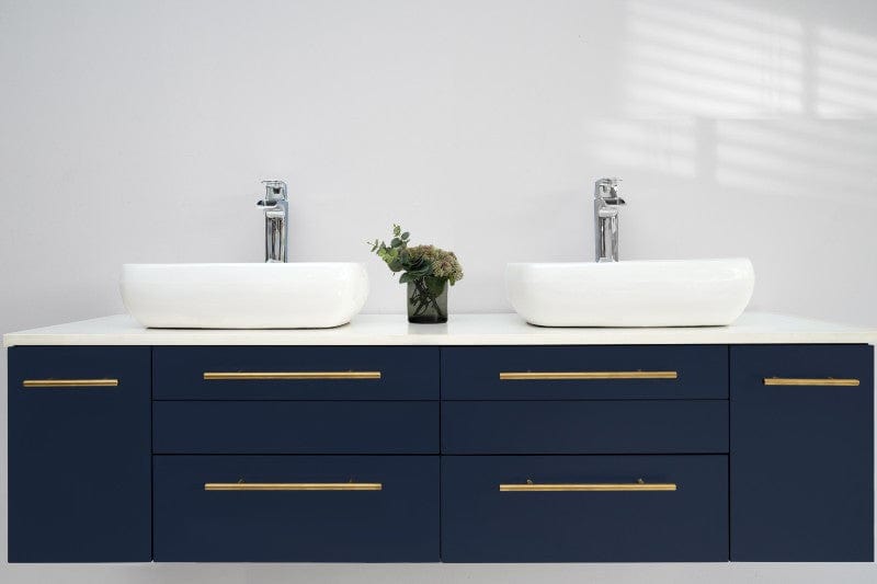 Lucera Modern 72" Royal Blue Wall Hung Double Vessel Sink Vanity Set