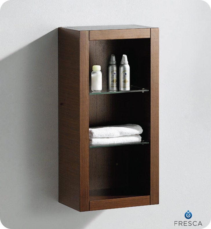 FST8130WG | Fresca Wenge Brown Bathroom Linen Side Cabinet w/ 2 Glass Shelves