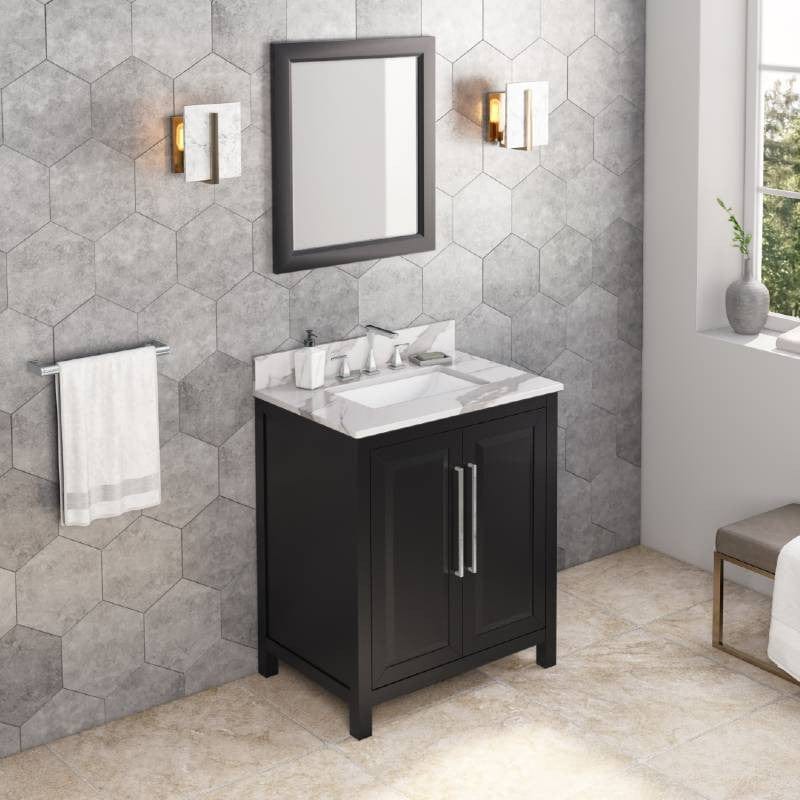 Jeffrey Alexander Vanities Jeffrey Alexader Cade Contemporary 30" Black Single Undermount Sink Vanity w/ Quartz Top
