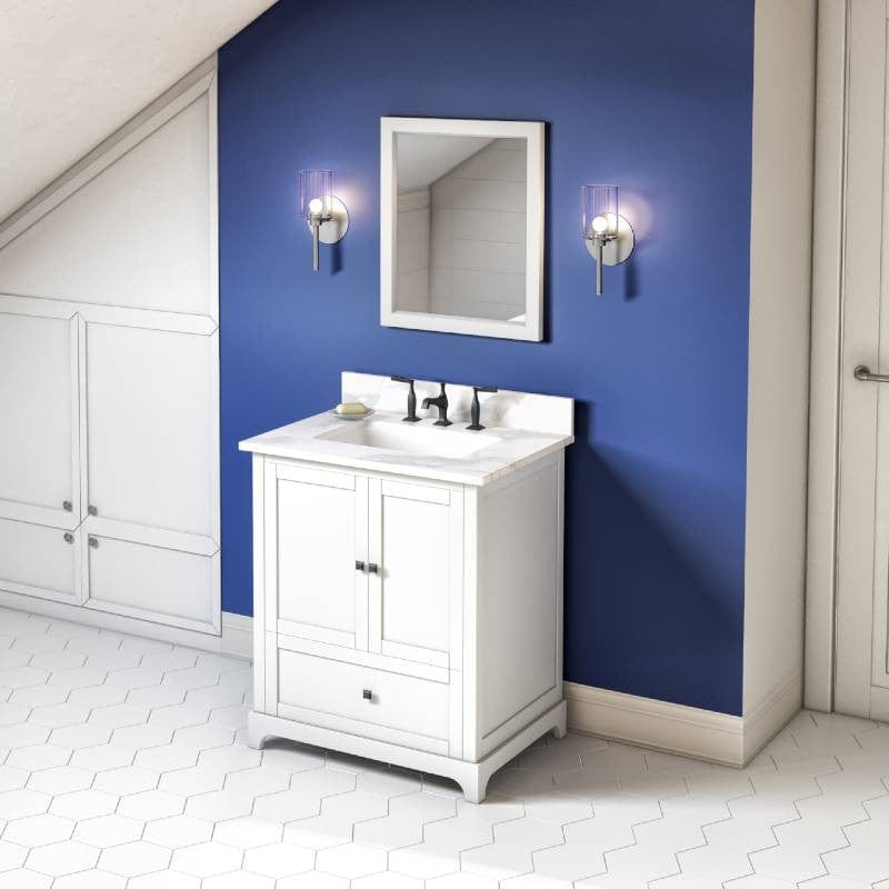 Jeffrey Alexander Vanities Jeffrey Alexander Addington Contemporary 30" White Single Undermount Sink Vanity w/ Quartz Top