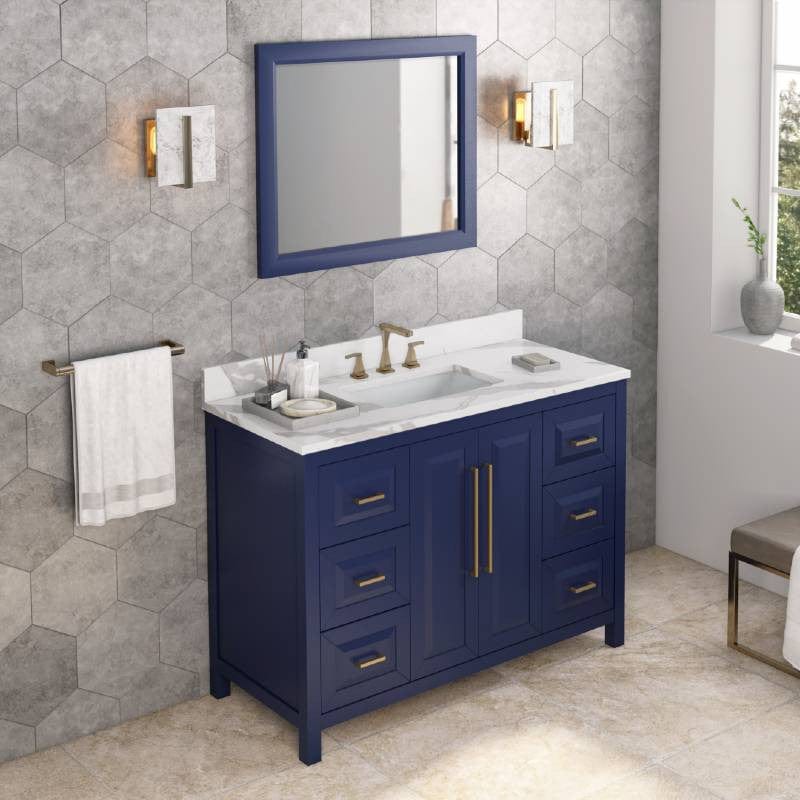 Jeffrey Alexander Vanities Jeffrey Alexander Cade Contemporary 48" Hale Blue Single Undermount Sink Vanity w/ Quartz Top