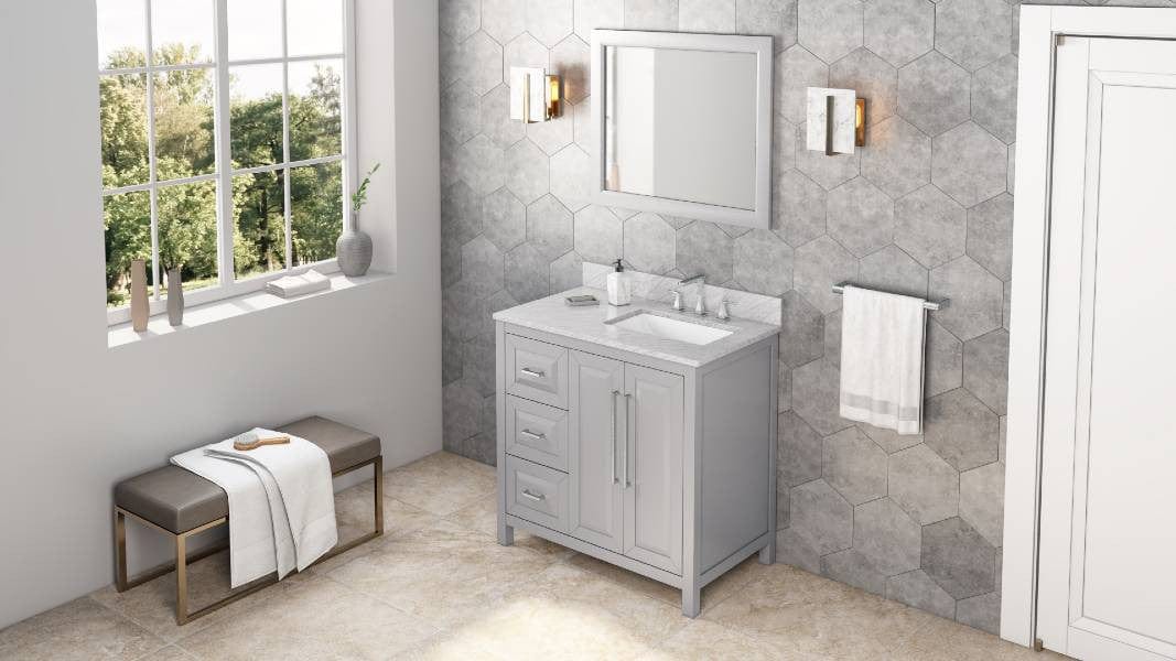 Jeffrey Alexander Vanities Jeffrey Alexander Cade Modern 36" Grey Single Sink Vanity, Left Offset
