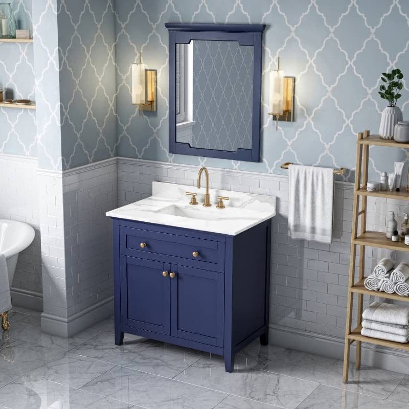 Jeffrey Alexander Vanities Jeffrey Alexander Chatham Contemporary 36" Hale Blue Single Undermount Sink Vanity w/ Quartz Top