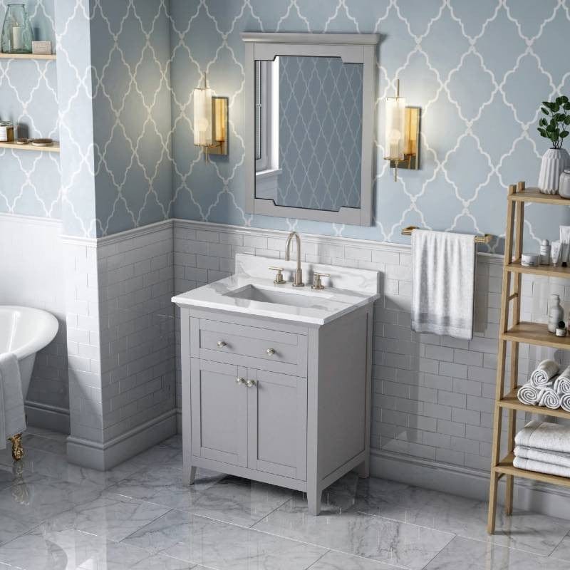 Jeffrey Alexander Vanities Jeffrey Alexander Chatham Traditional 30" Grey Single Undermount Sink Vanity w/ Quartz Top