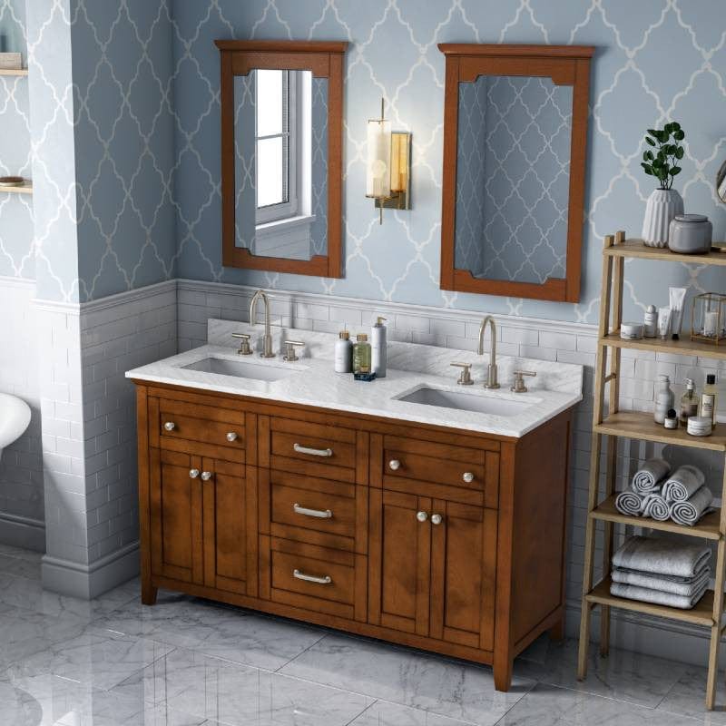 Jeffrey Alexander Vanities Jeffrey Alexander Chatham Traditional 60" Chocolate Double Undermount Sink Vanity w/ Marble Top