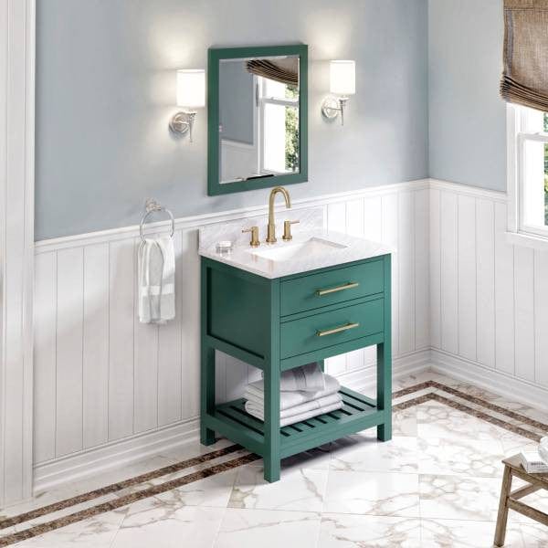 Jeffrey Alexander Vanities Jeffrey Alexander Wavecrest Contemporary 30" Forest Green Single Sink Vanity