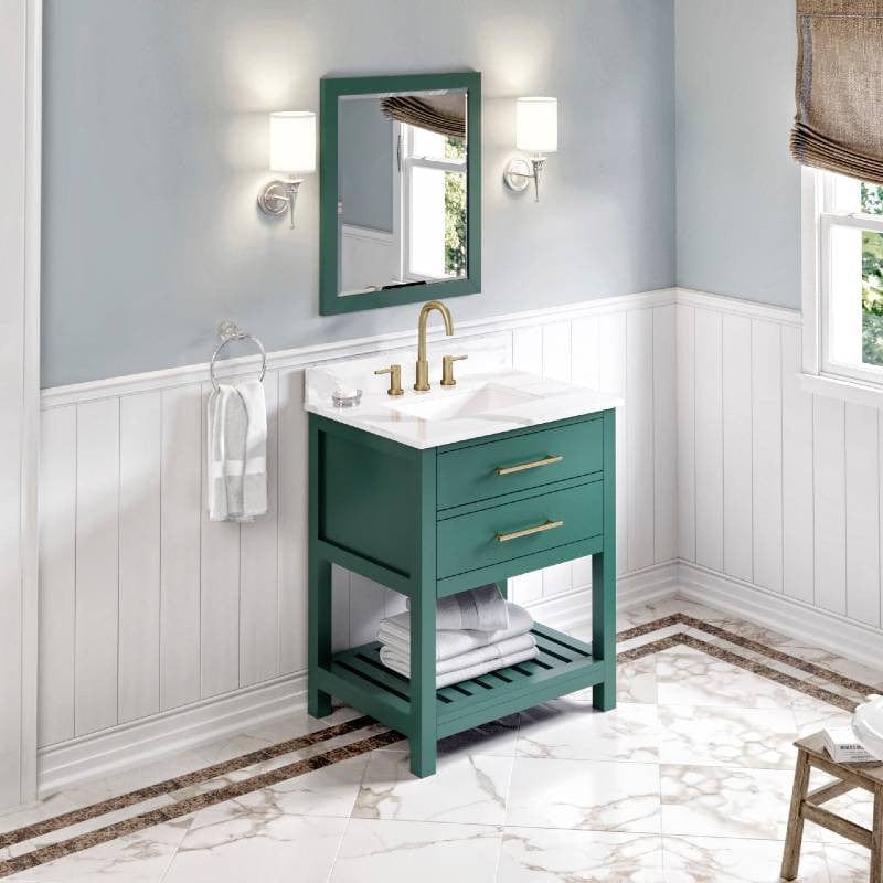 Jeffrey Alexander Vanities Jeffrey Alexander Wavecrest Contemporary 30" Forest Green Single Sink Vanity w/ Quartz Top
