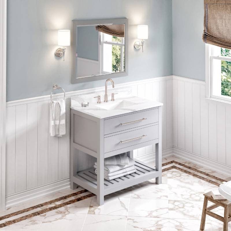 Jeffrey Alexander Vanities Jeffrey Alexander Wavecrest Contemporary 36" Grey Single Undermount Sink Vanity w/ Quartz Top