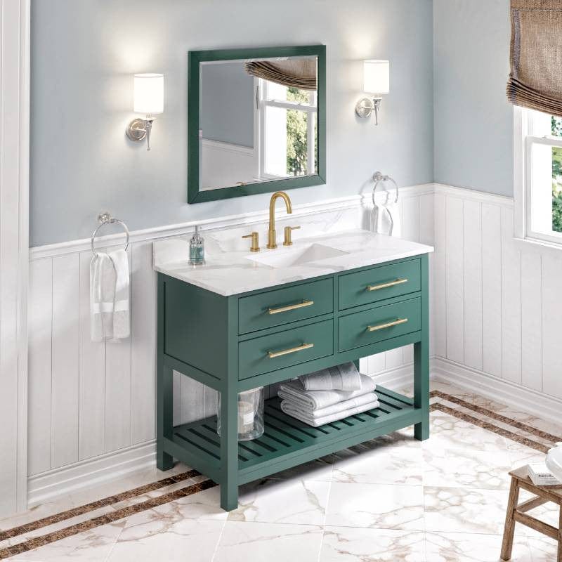 Jeffrey Alexander Vanities Jeffrey Alexander Wavecrest Contemporary 48" Forest Green Single Sink Vanity w/ Quartz Top