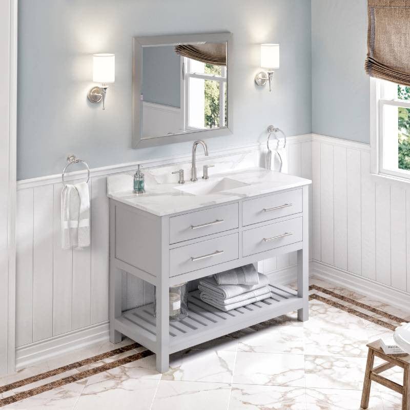 Jeffrey Alexander Vanities Jeffrey Alexander Wavecrest Contemporary 48" Grey Single Undermount Sink Vanity w/ Quartz Top