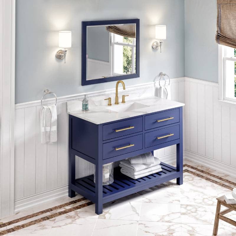 Jeffrey Alexander Vanities Jeffrey Alexander Wavecrest Contemporary 48" Hale Blue Single Undermount Sink Vanity w/ Quartz Top